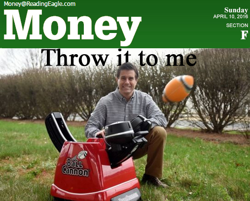 Fred Hafer Jr, featured on the front page of the Money section (F) of Sunday's Reading Eagle newspaper.