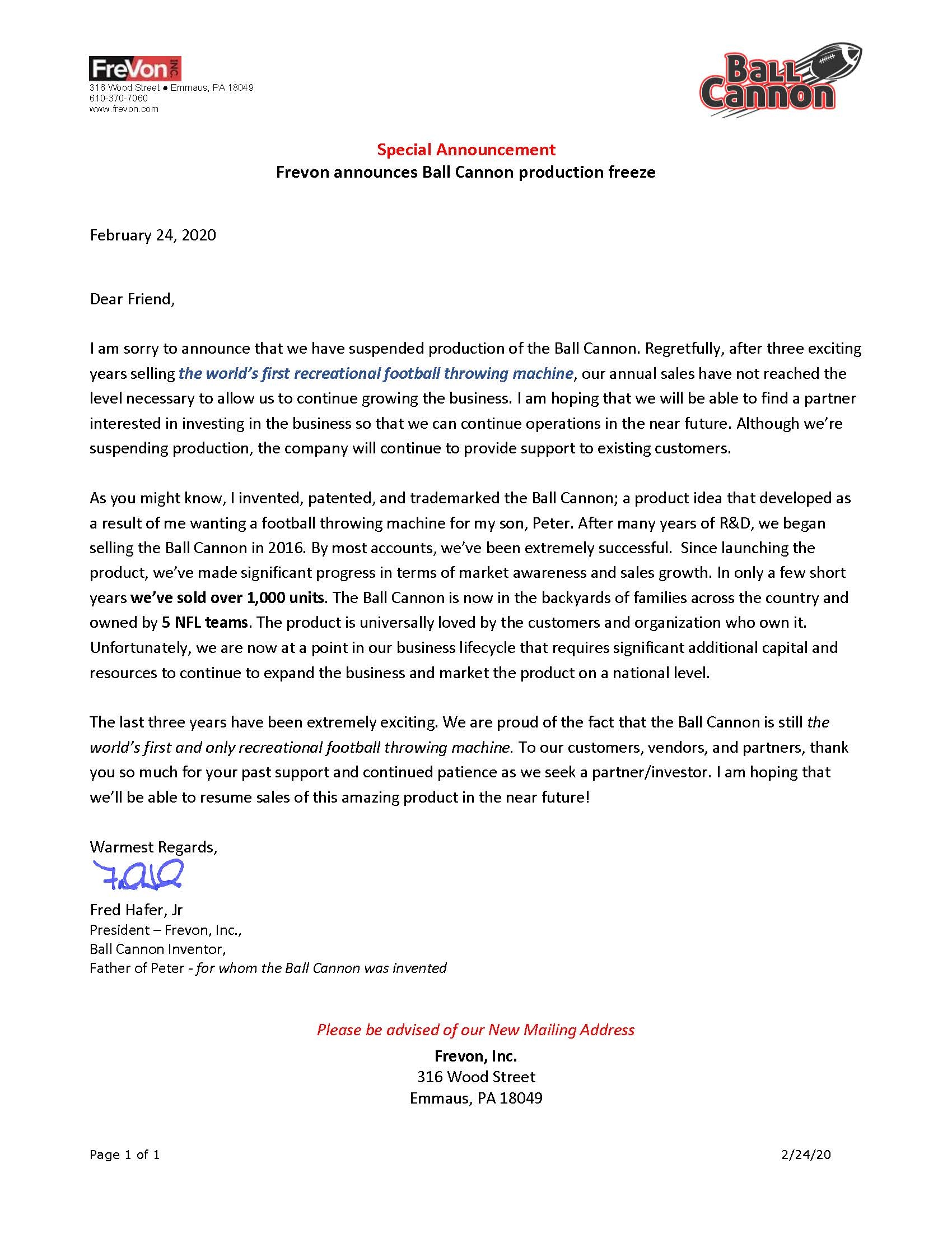 Special Announcement