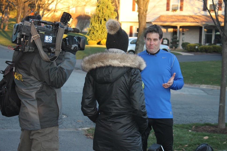 CBS3 Philadelphia reporter Vittoria Woodill interviews Fred Hafer Jr to learn about the Ball Cannon